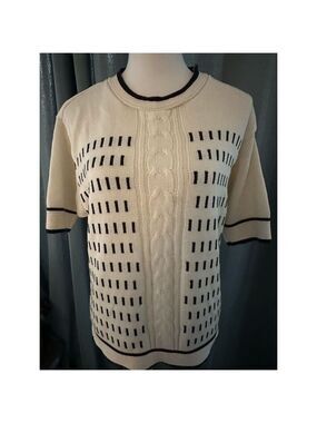 Aileen Women's M Vintage Geometric Knit Pullover Sweater Short Sleeve